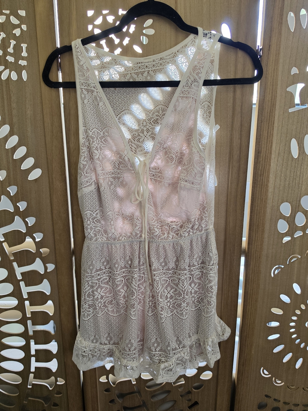 Delicate Ivory Lace Romper with Beige Lining